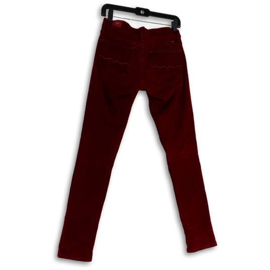 Womens Red Denim Regular Fit Dark Wash Pockets Skinny Jeans Size 27 image number 2