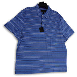 NWT Mens Blue Striped Short Sleeve Collared Button Front Polo Shirt Sz XXL