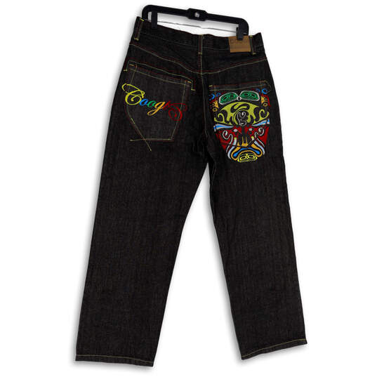 Mens Black Denim Dark Wash Embroidered Straight Leg Jeans Size W36 image number 2