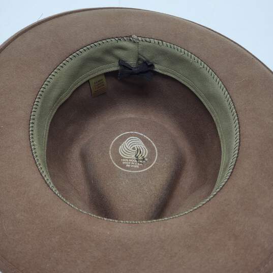 Olive Green/Brown 100% Wool Felt Wide Brimmed Hat W/ Broken Belt Wrap Around image number 6