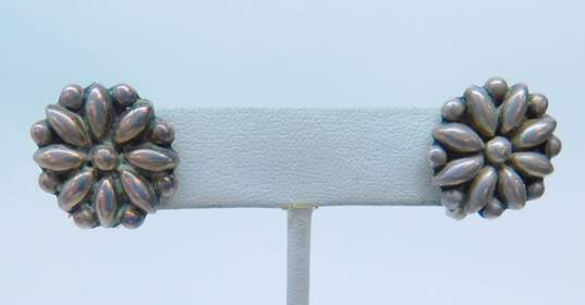 Artisan 925 Sterling Silver Faux Turquoise Marcasite Drop Earrings & Bubble Flower Screw Back Earrings 8.7g image number 2