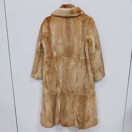 Unbranded Brown And Cream Long Tie/Belted Trench Fur Coat alternative image