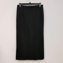 Womens Black Wool Flat Front Back Zip Midi Straight & Pencil Skirt Size 38