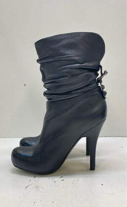 Aldo Leather Buckle Slip On Heel Boots Black 6