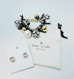 Designer Kate Spade & Betsey Johnson Icy Stud Earrings & Chunky Charm Bracelet 106.7g