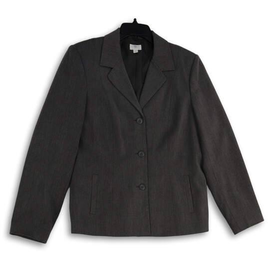 Womens Gray Notch Lapel Welt Pocket Long Sleeve Three Button Blazer Size 14 image number 1