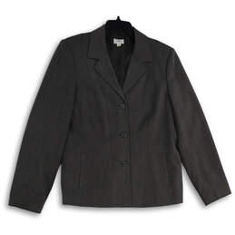 Womens Gray Notch Lapel Welt Pocket Long Sleeve Three Button Blazer Size 14