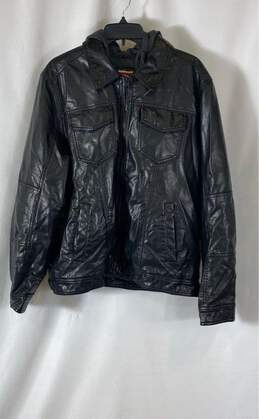 Levi's Mens Black Leather Long Sleeve Collared Hooded Full Zip Biker Jacket Sz S