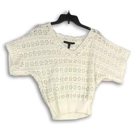 White House Black Market Womens White Crochet Short Sleeve Blouse Top Size Small