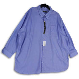 NWT Mens Blue Long Sleeve Pockets Spread Collar Dress Shirt Size 22 Tall