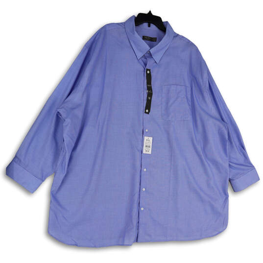 NWT Mens Blue Long Sleeve Pockets Spread Collar Dress Shirt Size 22 Tall image number 1