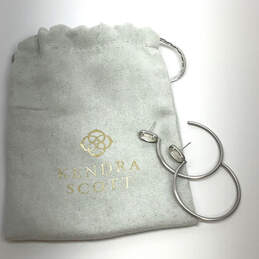 Designer Kendra Scott Silver-Tone Clear Crystal Hoop Earrings With Dust Bag alternative image