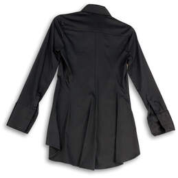 Womens Black Long Sleeve Spread Collar Button Front Shirt Dress Size 00 alternative image