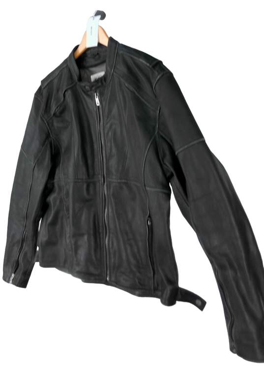 River Road Mens Black Leather Long Sleeve Zipped Pockets Moto Jacket Size 48 image number 2