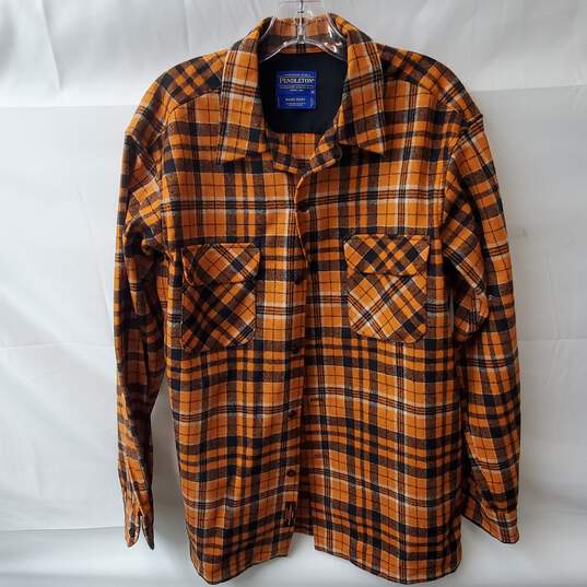Pendleton Oregon State Board Shirt Orange Plaid Wool Button Up Size M image number 1