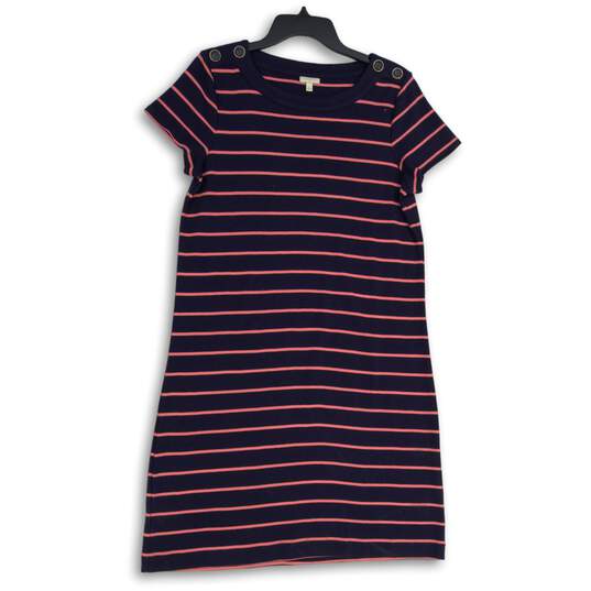 Talbots Womens Navy Blue Pink Striped Round Neck Pullover T-Shirt Dress Size M image number 1
