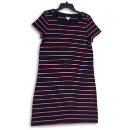 Talbots Womens Navy Blue Pink Striped Round Neck Pullover T-Shirt Dress Size M