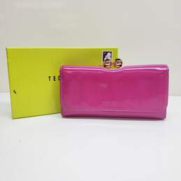 Ted Baker Patent Leather Pink Fold Wallet w/Coin Kisslock Compartment