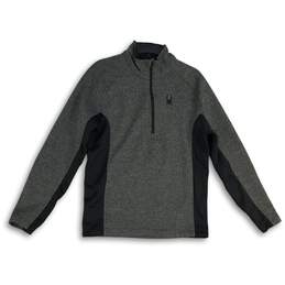 Mens Gray Black Mock Neck Long Sleeve Quarter Zip Pullover Sweater Size M
