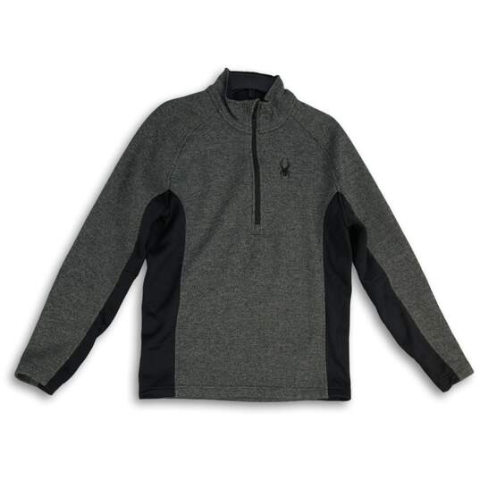 Mens Gray Black Mock Neck Long Sleeve Quarter Zip Pullover Sweater Size M image number 1