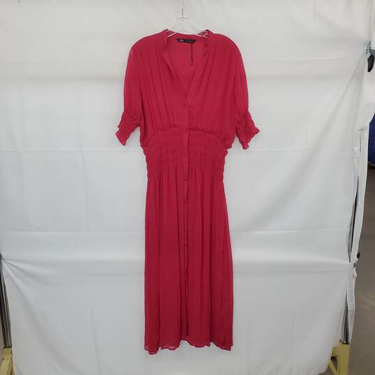 Zara Pink Short Sleeved Maxi Dress WM Size L NWOT image number 1