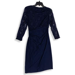 NWT Womens Blue Lace Long Sleeve Round Neck Ruffled Sheath Dress Size 8 alternative image