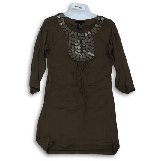 Womens Brown Embellished Scoop Neck Pullover Short Shift Dress Size XS image number 1