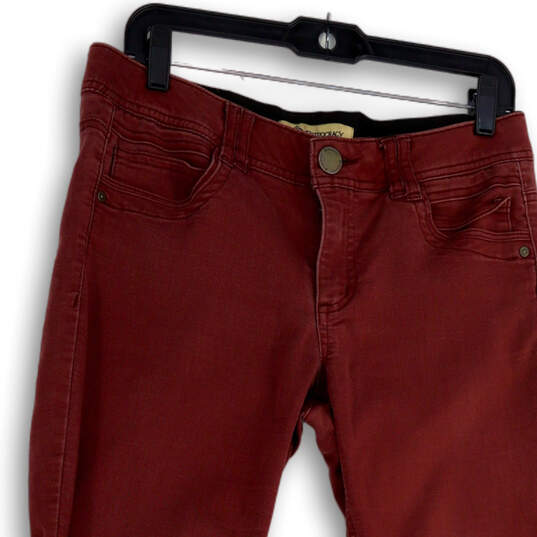 Womens Red Regular Fit Dark Wash Pockets Stretch Skinny Leg Jeans Size 8 image number 3