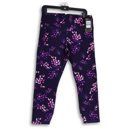 NWT Navy Purple Floral Elastic Waist High Rise Compression Leggings Size XL
