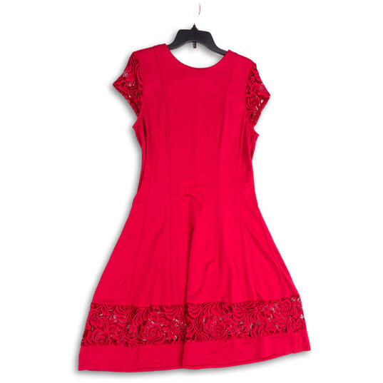 Womens Red Lace Short Sleeve Back Zip Knee Length Fit & Flare Dress Size 12 image number 1
