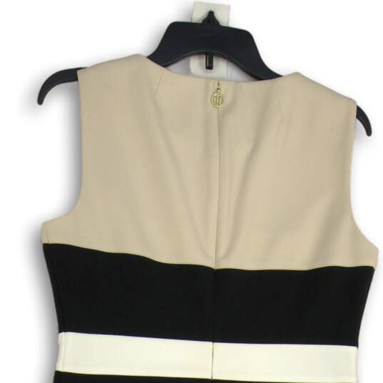 Womens Beige White Black Striped Sleeveless Back-Zip Sheath Dress Size 8 image number 4