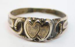 Vintage 8K Two Tone Gold Double Heart Ring 1.3g alternative image