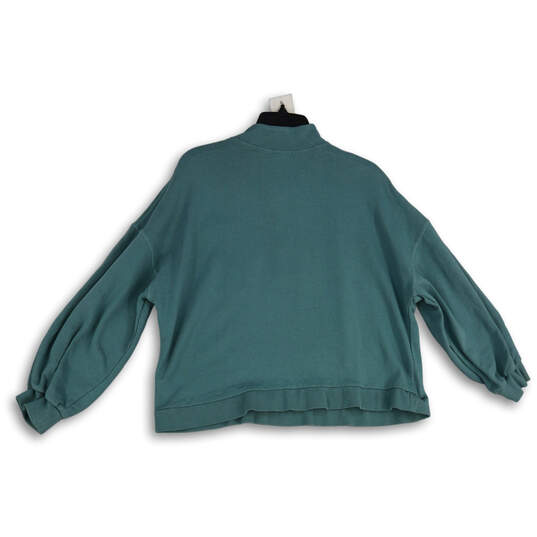 Womens Green Mock Neck Long Sleeve Pullover Sweatshirt Size Medium image number 2
