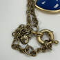 Designer J. Crew Gold-Tone Blue Cabochon Clear Crystal Statement Necklace image number 4