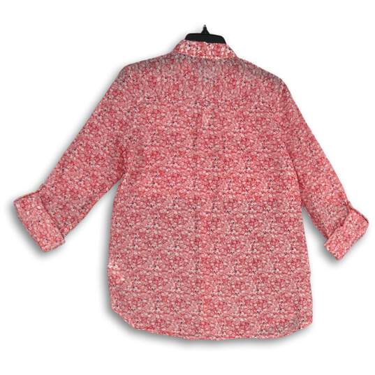 Gap Womens Pink Floral Long Roll Tab Sleeve Spread Collar Button-Up Shirt Size S image number 2