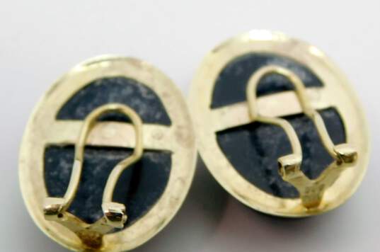 14K Gold Onyx Cabochon Oval Omega Clip On Earrings 5.6g image number 2