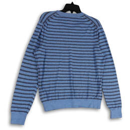 Womens Blue Striped Long Sleeve V-Neck Knitted Pullover Sweater Size Large alternative image