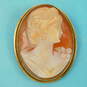 Vintage 18k Yellow Gold Shell Cameo Brooch Pendant 7.2g image number 1