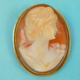 Vintage 18k Yellow Gold Shell Cameo Brooch Pendant 7.2g