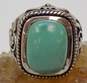 Artisan India 925 Faux Turquoise Rectangle Cabochon Flowers Overlay Chunky Ring 13.7g image number 1