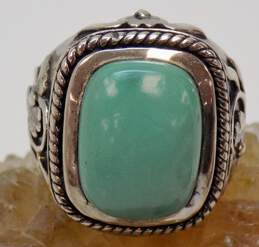 Artisan India 925 Faux Turquoise Rectangle Cabochon Flowers Overlay Chunky Ring 13.7g