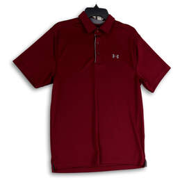 Mens Red Spread Collar Short Sleeve Side Slit Polo Shirt Size Medium
