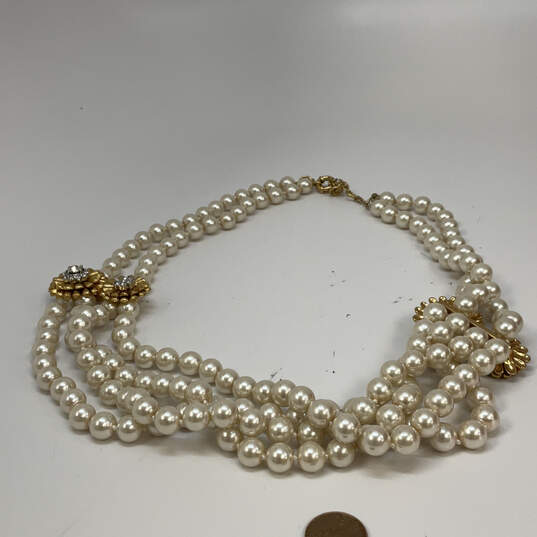 Designer J. Crew Gold-Tone Flower Multi Strand Pearl Beaded Necklace image number 2
