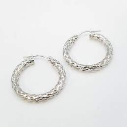 RL 14K White Gold Mash Tubular 3/4in Hoop Earrings 1.8g