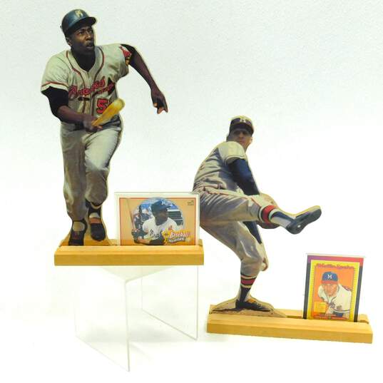 MLB Atlanta Braves Hank Aaron and Warren Spahn Standees w/ Trading Cards image number 1