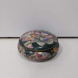Andrea by Sadek Green Floral Decorative Bowl with Lid