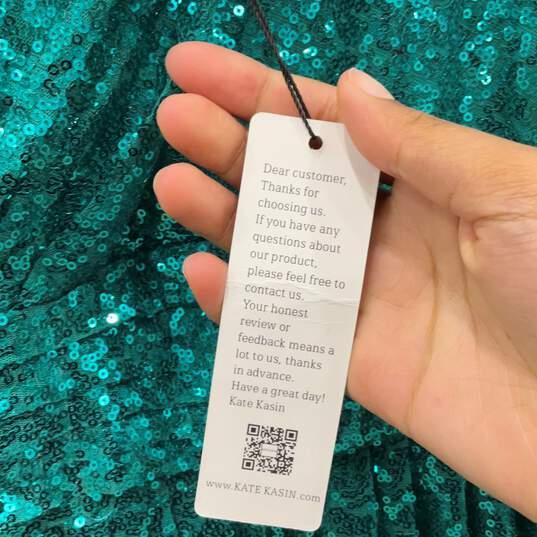 NWT Kate Kasin Womens Turquoise Sequin V-Neck Sleeveless Back Zip Maxi Dress image number 5