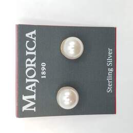 Sterling Silver Majorica 1890 Faux Pearl Push Back Earrings 7.1g