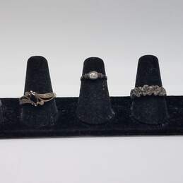 Avon Sterling Silver Onyx Pendant Necklace and 3 Ring Bundle 4pcs 15.4g alternative image