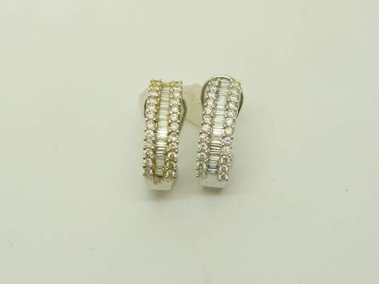 14K White Gold 1.06 CTTW Baguette & Round Diamond Omega Back Earrings 4.5g image number 7